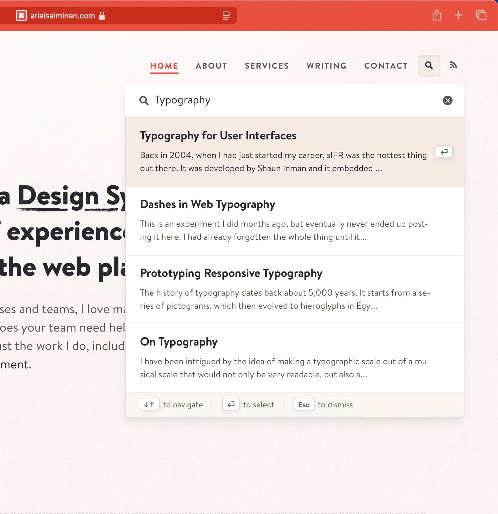 Screenshot of the search feature.